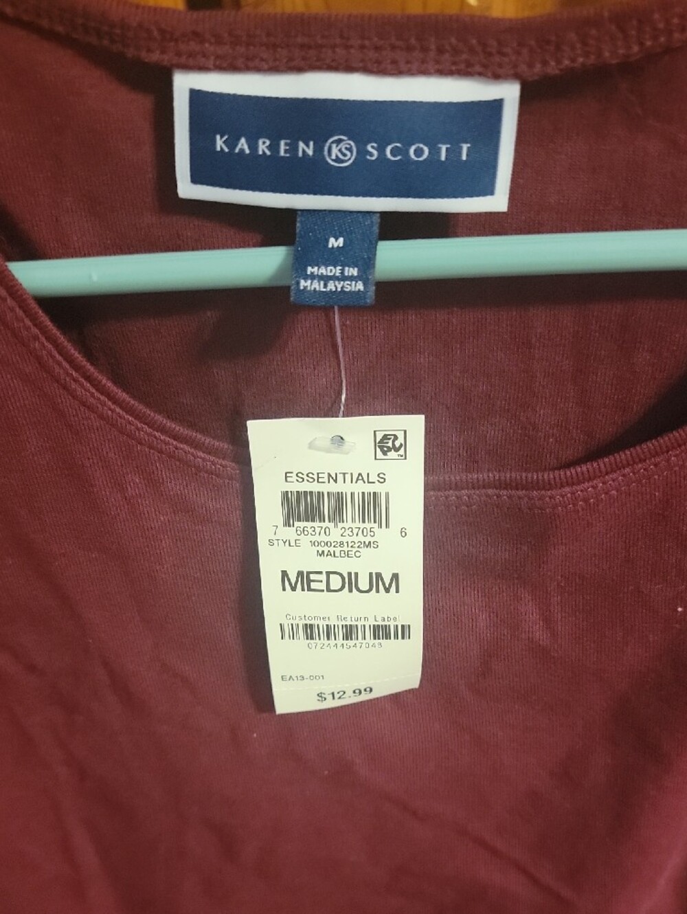 Karen Scott Short Sleeve Scoop Neck Top - Burgundy - Picture 2 of 2